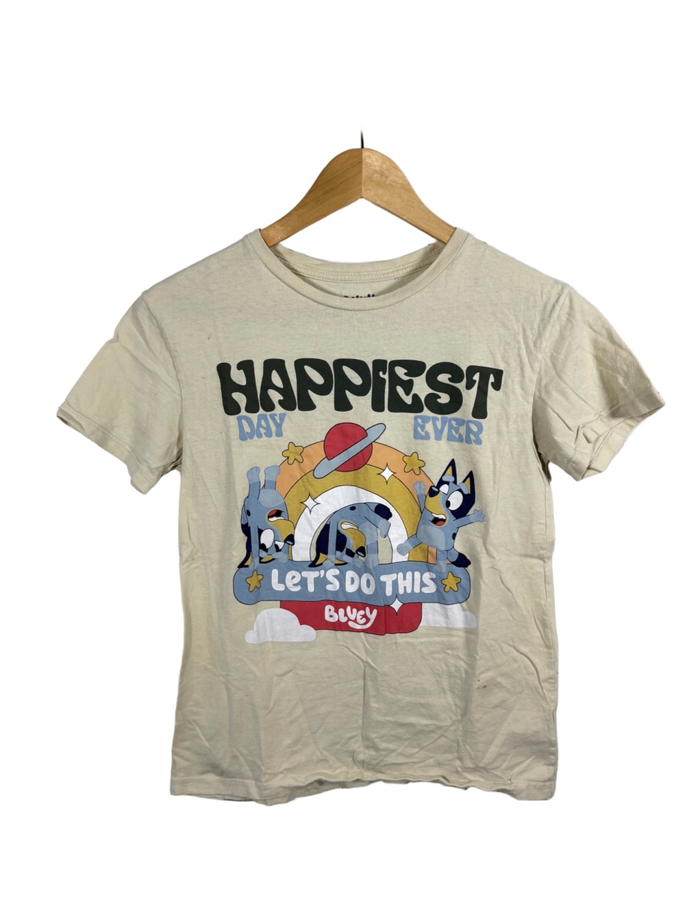 Bluey Kids L 10/12 Happiest Day Ever Cream Graphic T-Shirt Bluey Bingo